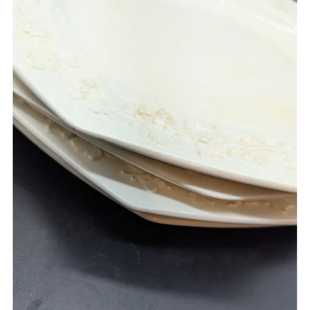 Set/5 Vintage Wedgwood Cream On Cream Octagonal Dinner Plate 9.5